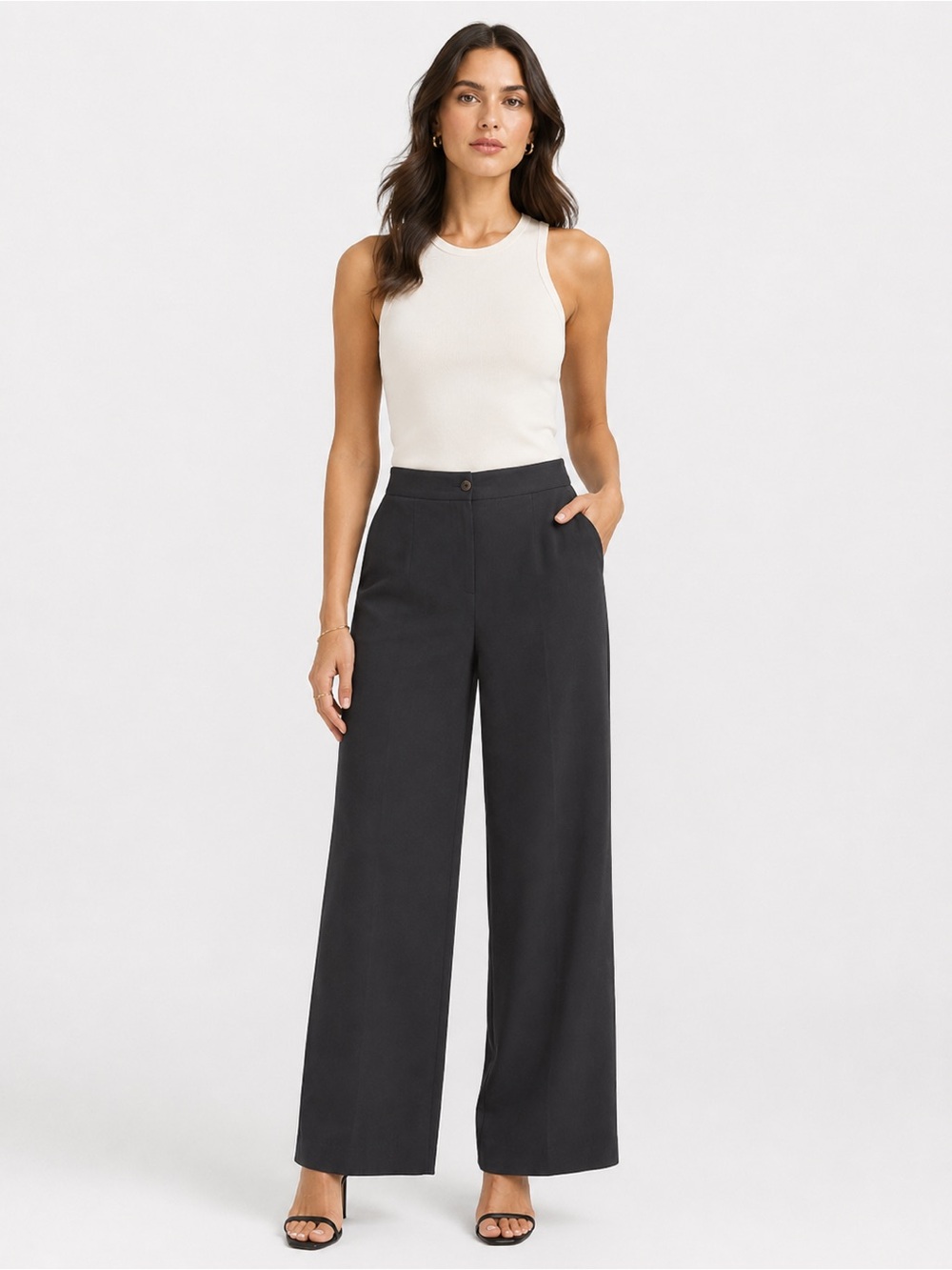 Piazza Sempione Marilyn Black Cotton Straight Leg Pants Women IT 46 US 10